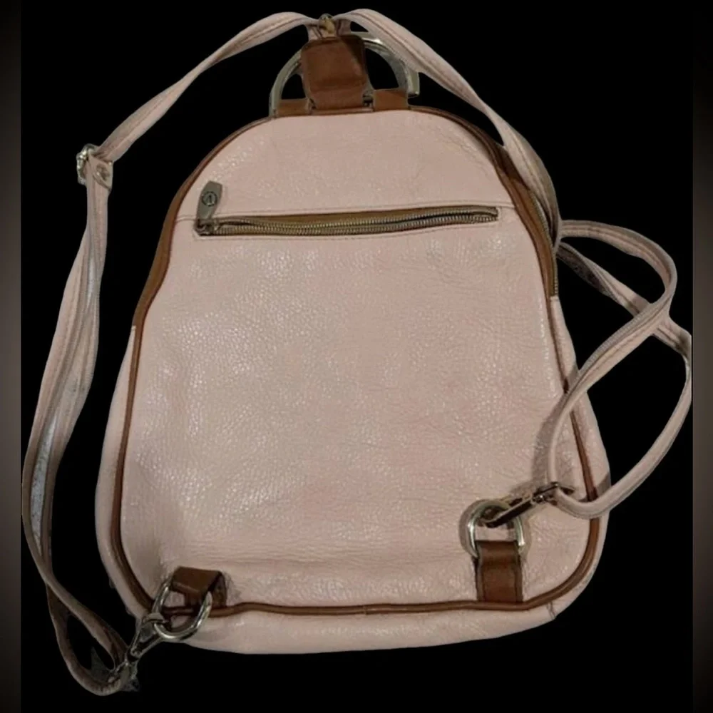 Valentina Italian Genuine Pebbled Pink Leather Backpack/Shoulder Bag M